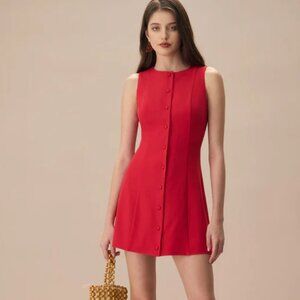RIHOAS » The Round Neck Button Mini Dress | Red